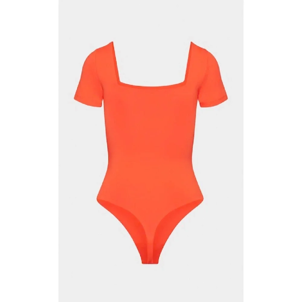 Aritzia Babaton Contour Squareneck Short Sleeve Bodysuit‎ Orange XS 118757